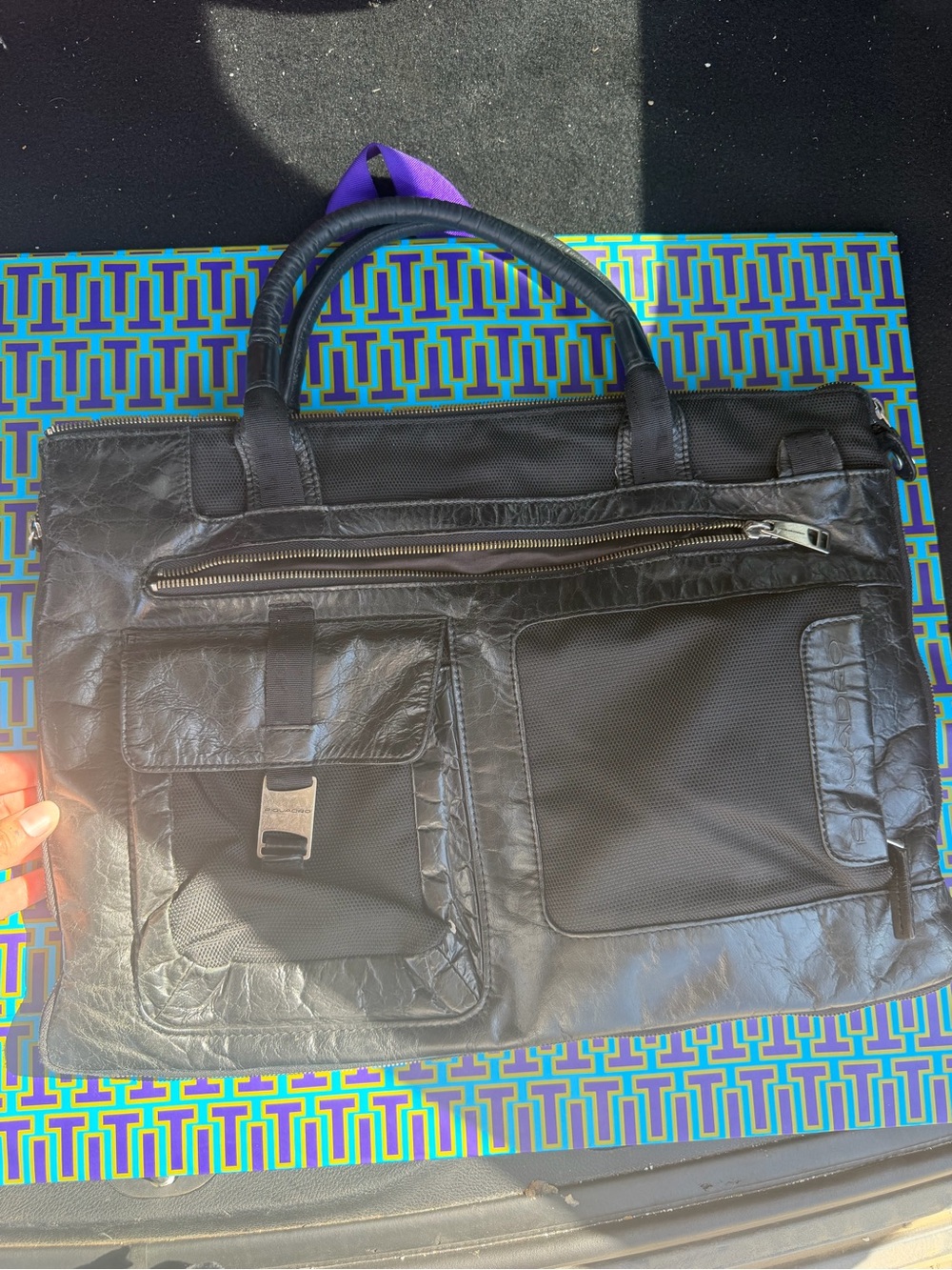 Piquadro Leather Computer Work Bag Black